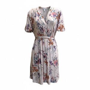 Love Stitch Floral Dress Sz S V-neck Pastel Pink Flutter Feminine Romantic Boho